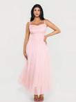 Popilush® Pink / XS Shapewear Satin Cowl Neck Draped Maxi Dress