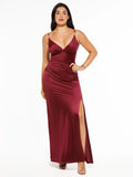 Popilush® Shapewear Satin Deep-V Front Slit Maxi Dress