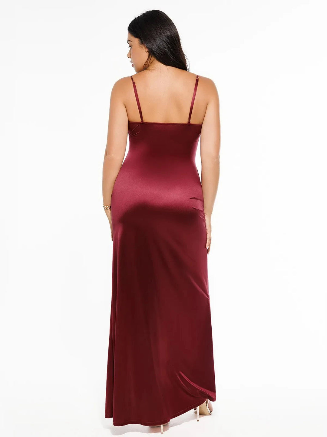 Popilush® Shapewear Satin Deep-V Front Slit Maxi Dress