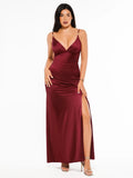 Popilush® Shapewear Satin Deep-V Front Slit Maxi Dress