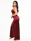 Popilush® Shapewear Satin Deep-V Front Slit Maxi Dress