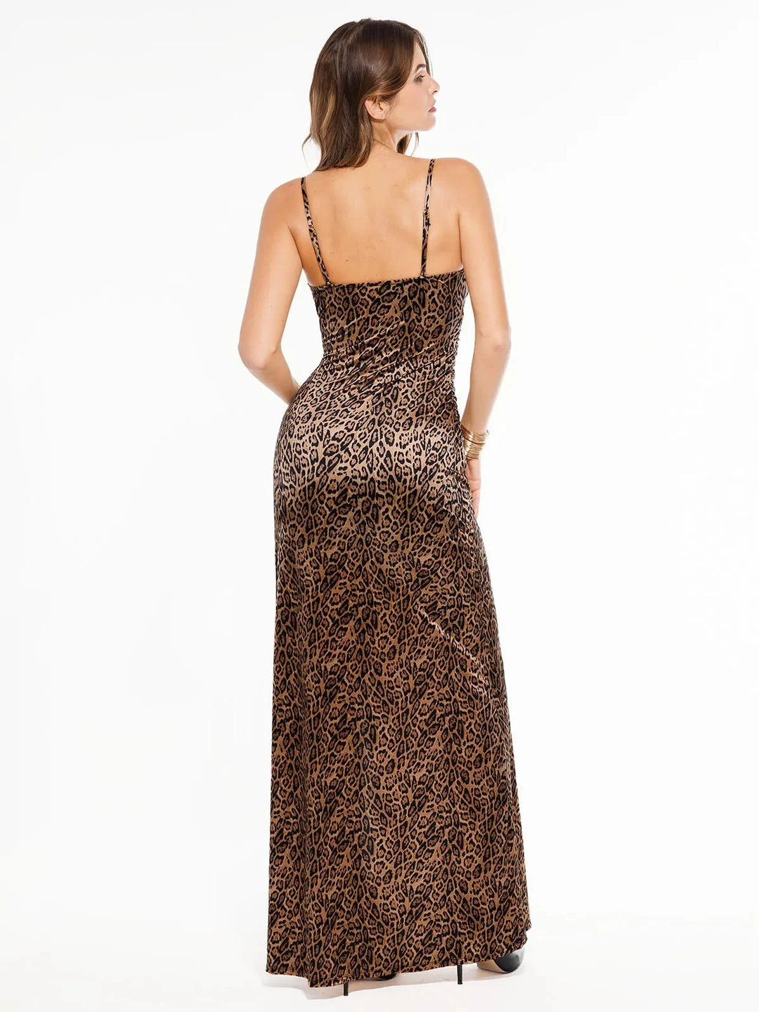 Popilush® Shapewear Satin Deep-V Front Slit Maxi Dress