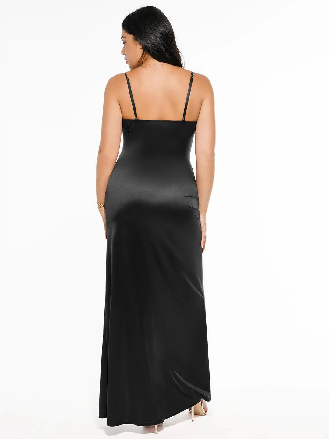 Shapewear Satin Maxi Dress | Deep-V Front Slit Popilush Shapewear Satin Maxi Dress | Deep-V Front Slit Popilush