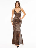 Popilush® Leopard / XS Shapewear Satin Deep-V Front Slit Maxi Dress