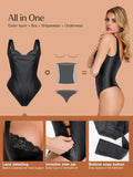 Popilush® Shapewear Sculpting Faux Leather Lace Bodysuit Skirt Set