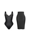 Popilush® Set / Black / S Shapewear Sculpting Faux Leather Lace Bodysuit Skirt Set
