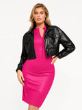 Popilush® Sleeveless Bodycon Party Cocktail Summer Dress Leather Shapewear Sculpting Faux Leather Zip Front Midi Dress