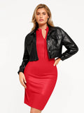 Popilush® Sleeveless Bodycon Party Cocktail Summer Dress Leather Shapewear Sculpting Faux Leather Zip Front Midi Dress