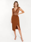 Popilush® Sexy Tops Body Shaper Set / Brown / XS Shapewear Sculpting Lace Bodysuit or Midi Skirt or Shrug