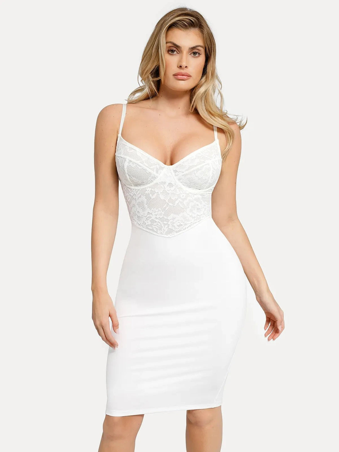 Shapewear Lace Corset Midi Dress | Built-In Waist Sculpt - Popilush Shapewear Lace Corset Midi Dress | Built-In Waist Sculpt - Popilush