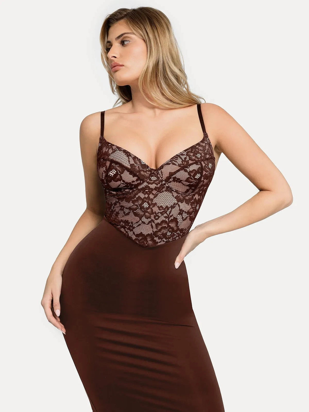 Popilush® Formal Bodycon Party Cocktail Evening Gown Shapewear Sculpting Lace Corset Midi Slip Dress