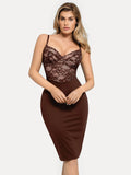 Popilush® Formal Bodycon Party Cocktail Evening Gown Brown / XS Shapewear Sculpting Lace Corset Midi Slip Dress