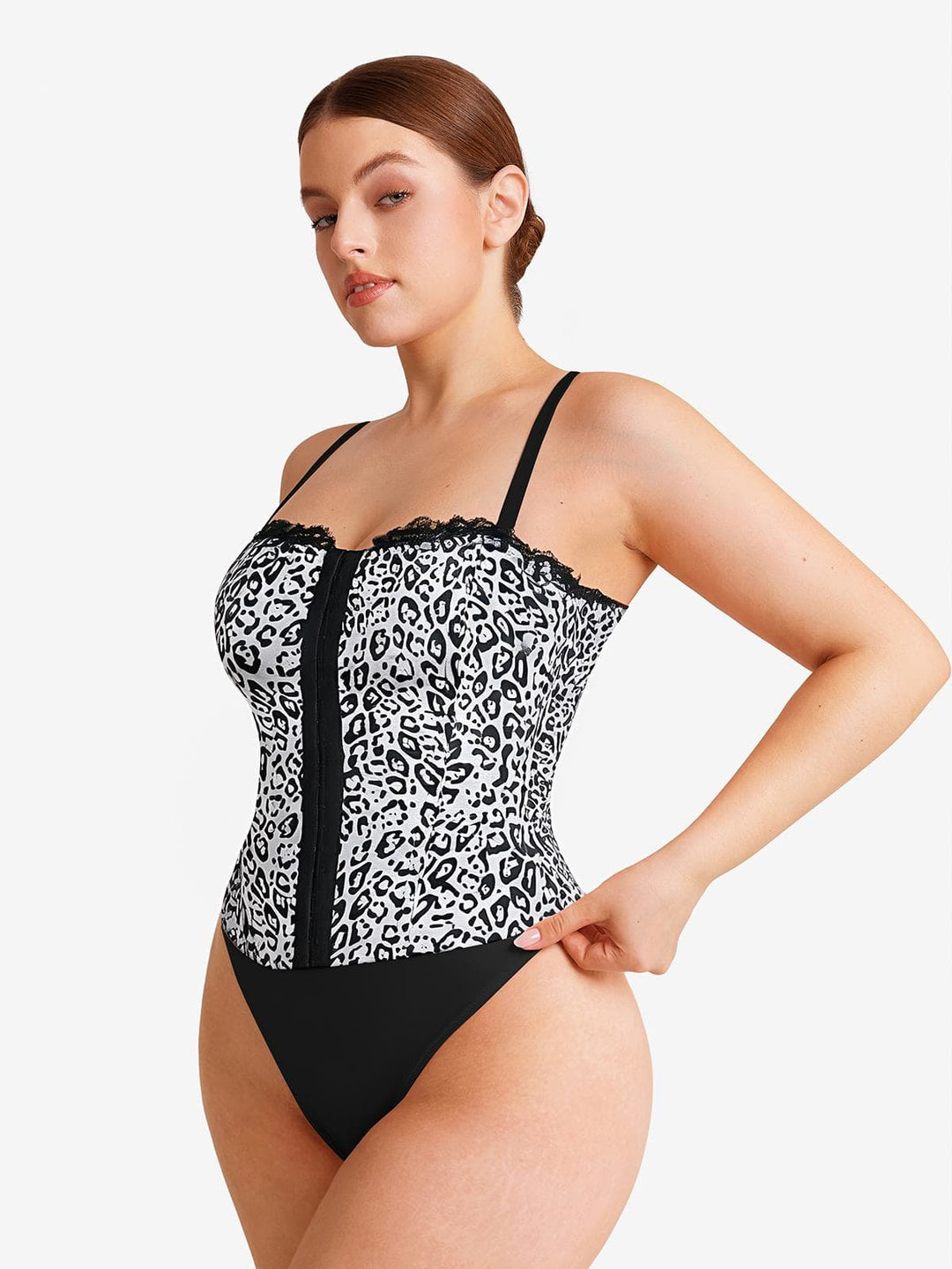 Popilush® Shapewear Sculpting Leopard Mesh Detachable Strap Corset Top