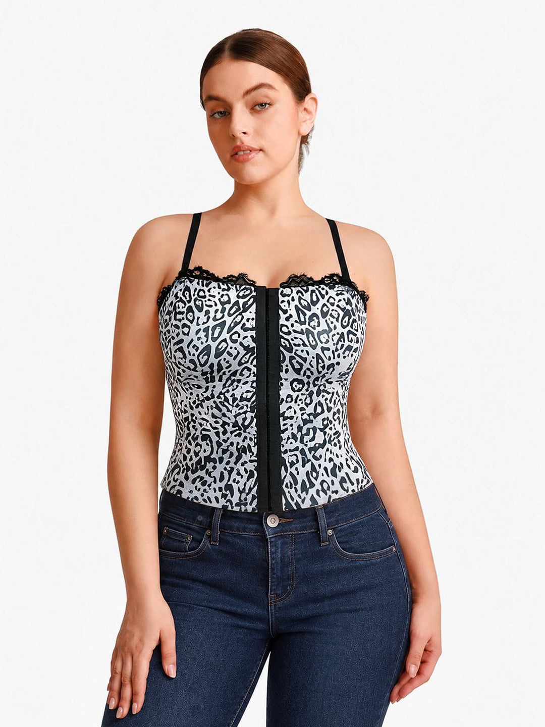 Popilush® Shapewear Sculpting Leopard Mesh Detachable Strap Corset Top