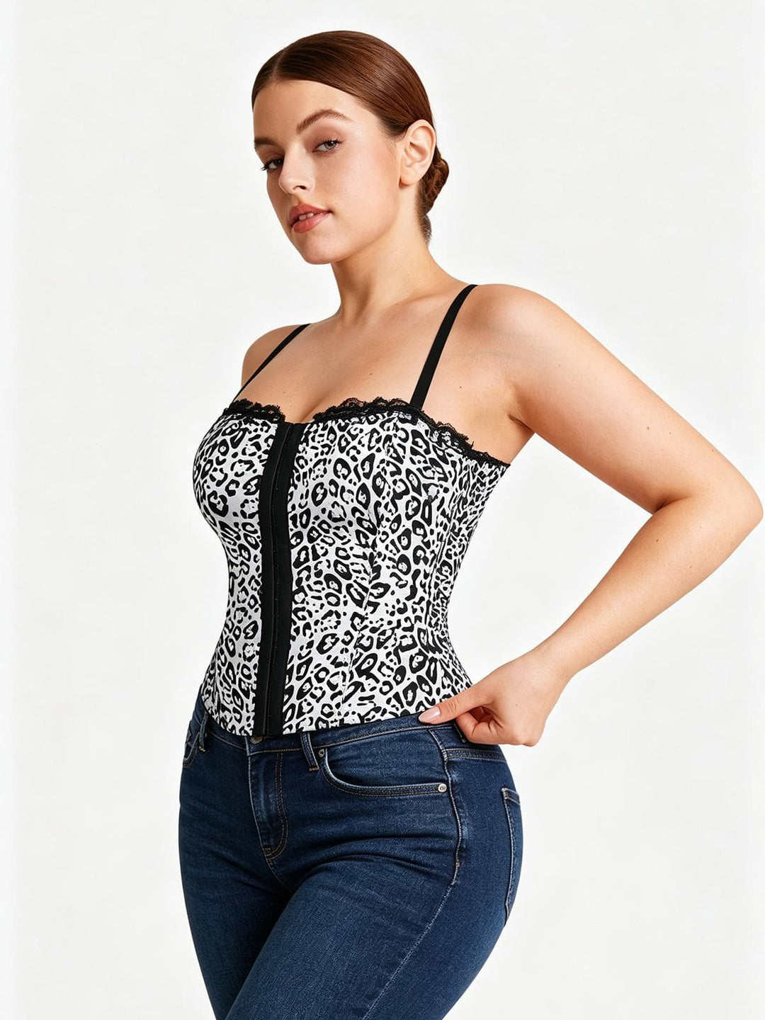 Popilush® Shapewear Sculpting Leopard Mesh Detachable Strap Corset Top