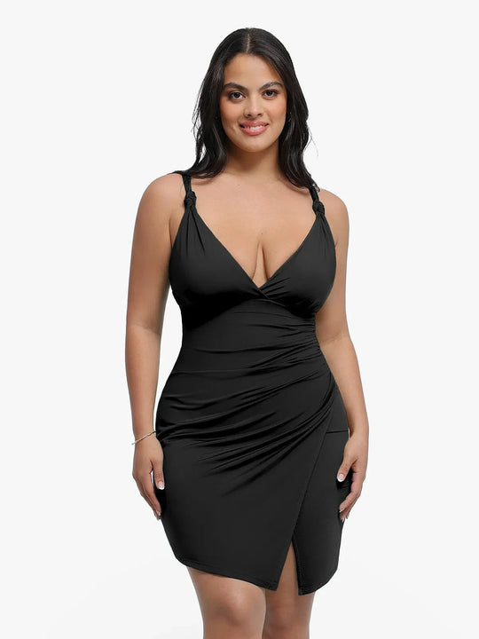 Popilush® Black / XS Shapewear Sculpting Side Slit Mini Dress