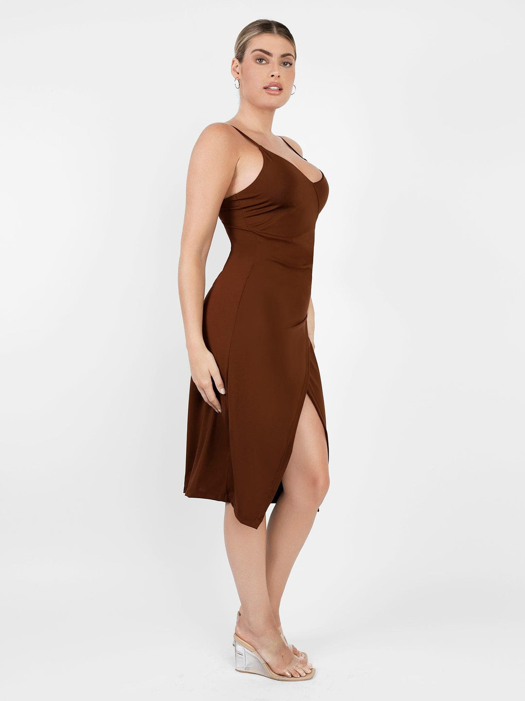 Built-In Shapewear Midi Slip Dress | Tummy Sculpting V-Neck - Popilush Built-In Shapewear Midi Slip Dress | Tummy Sculpting V-Neck - Popilush