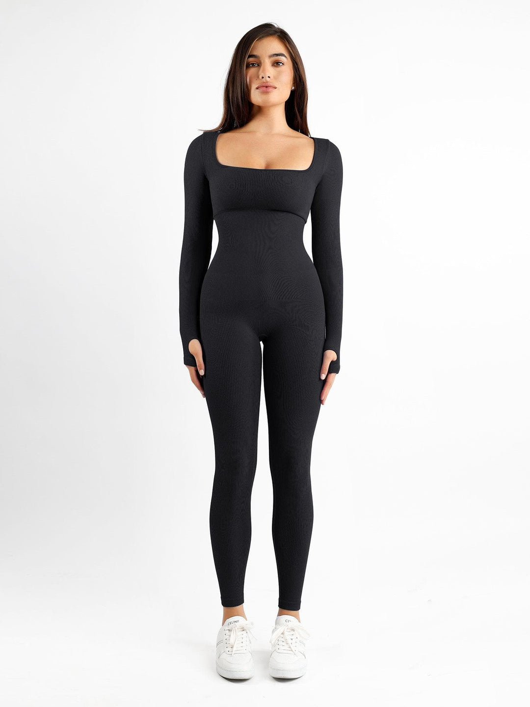 Popilush® Yoga Activewear Jumpsuit Long Sleeve Jumpsuit / Black / XS Shapewear Seamless Long Sleeve & Square Neck Sleeveless Jumpsuits