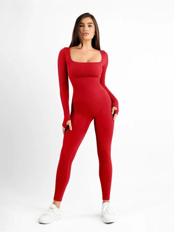 Popilush® Yoga Activewear Jumpsuit Long Sleeve Jumpsuit / Chili Red / XS Shapewear Seamless Long Sleeve & Square Neck Sleeveless Jumpsuits
