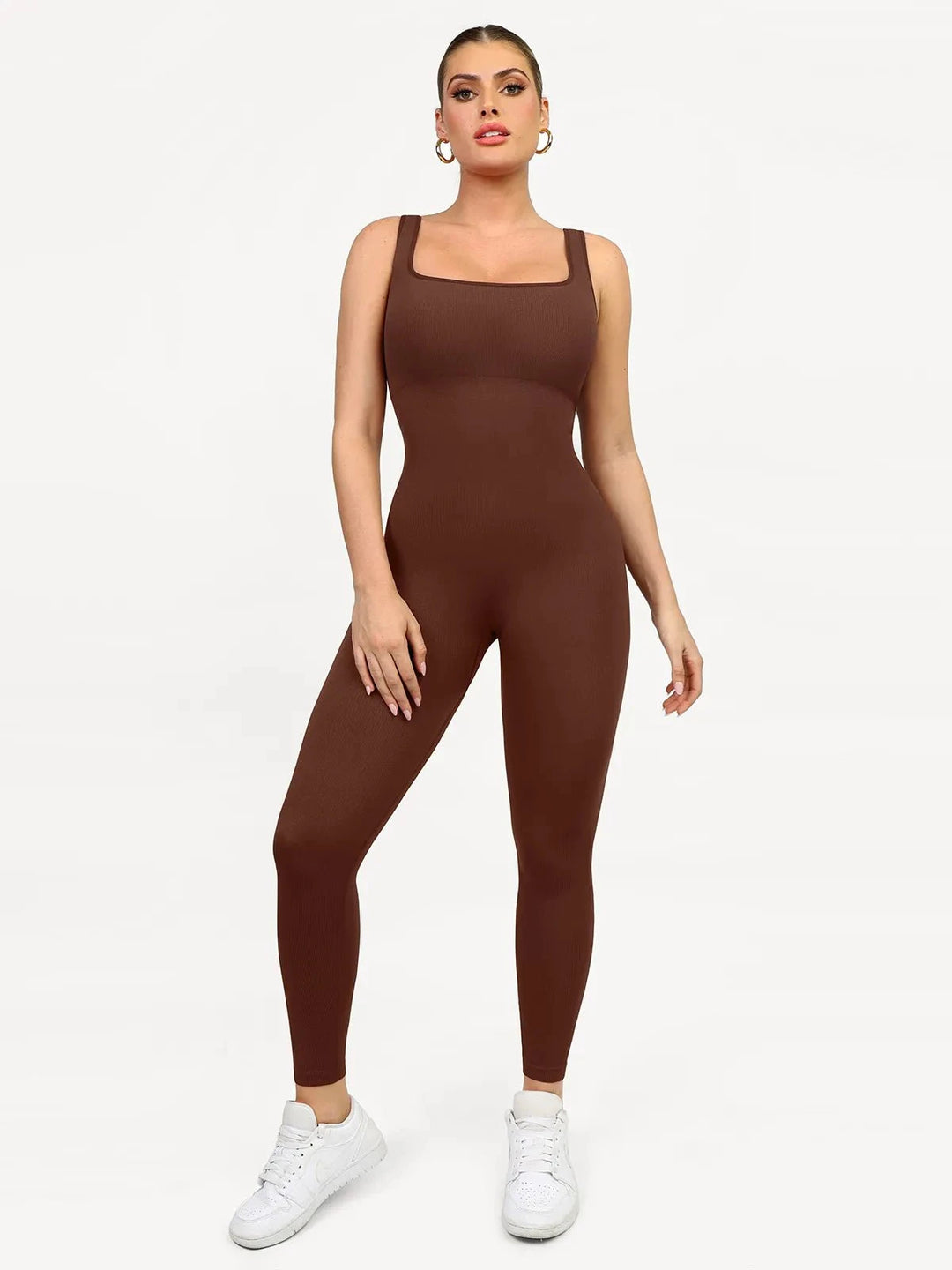 Popilush® Yoga Activewear Jumpsuit Brown / S Shapewear Seamless Square Neck Tank Workout Jumpsuit