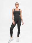 Popilush charcoal grey seamless square neck tank workout jumpsuit