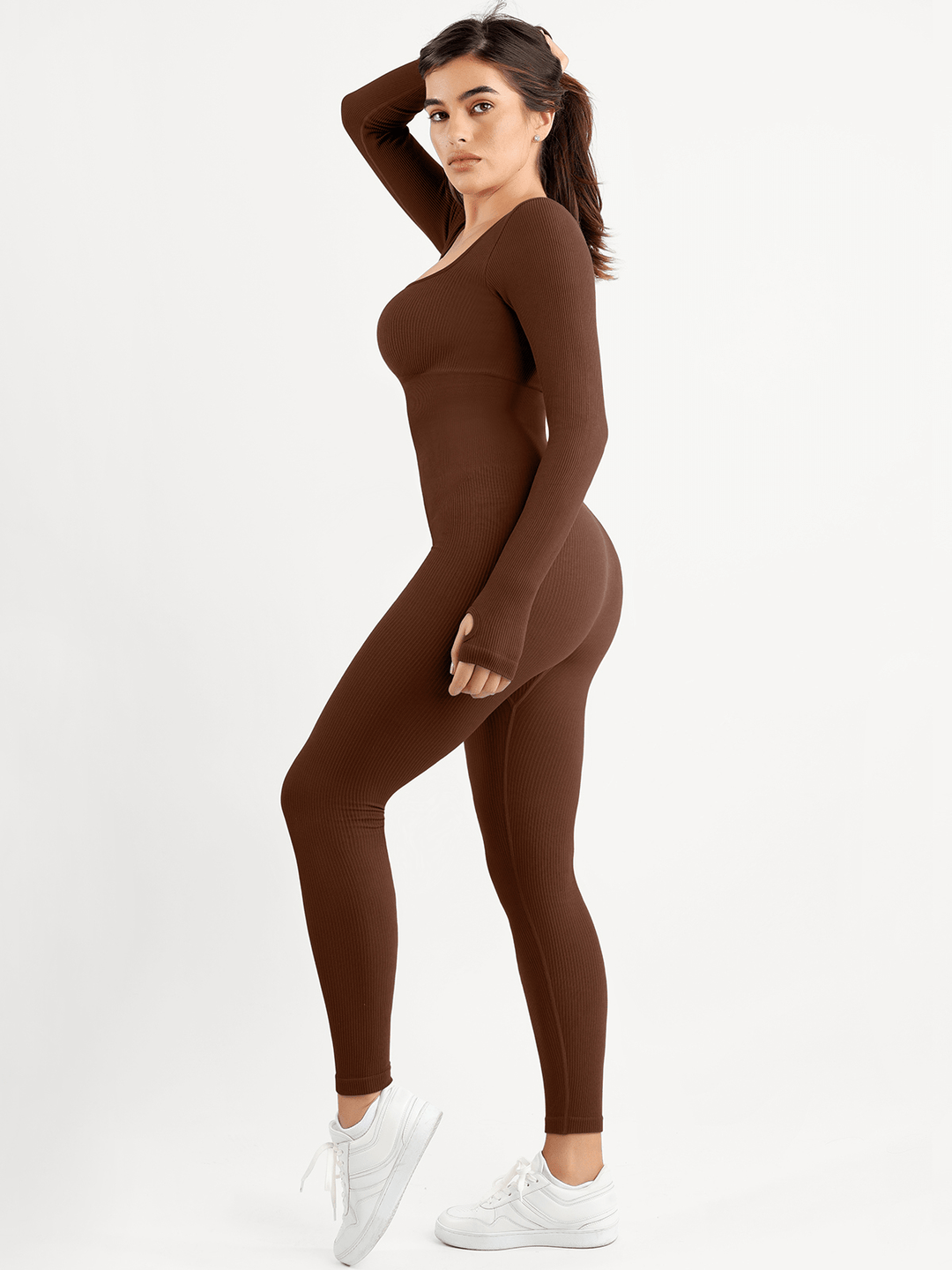 Popilush® Yoga Activewear Jumpsuit Winter Shapewear Seamless Thumb Hole Long Sleeve Jumpsuit