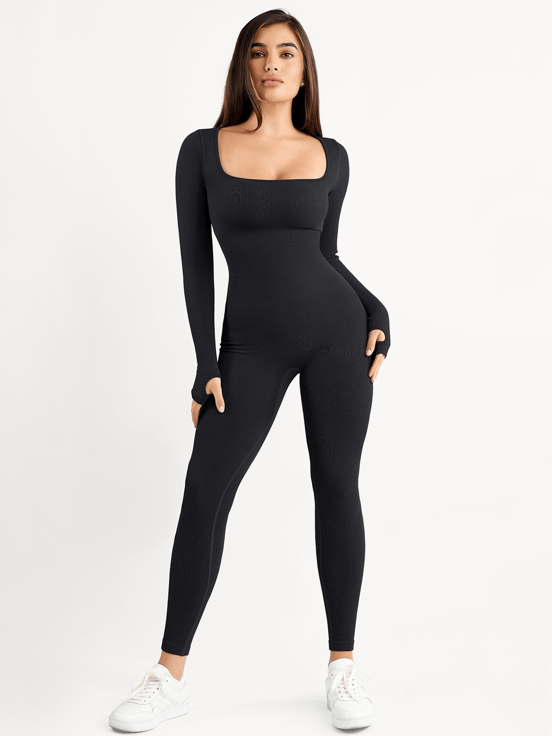 Popilush® Yoga Activewear Jumpsuit Winter Black / XS Shapewear Seamless Thumb Hole Long Sleeve Jumpsuit