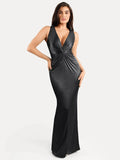 Popilush® Formal Bodycon Party Summer Dress Black / S Shapewear Shine Deep V-Neck Bias Twist Hourglass Maxi Dress