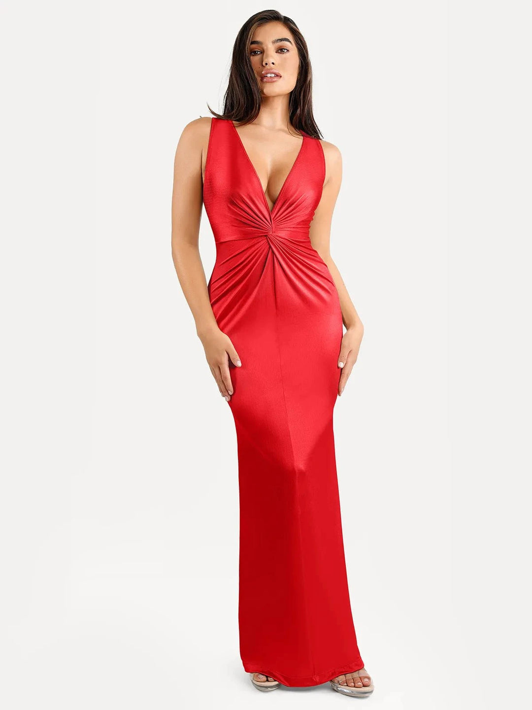 Popilush® Formal Bodycon Party Summer Dress Red / S Shapewear Shine Deep V-Neck Bias Twist Hourglass Maxi Dress