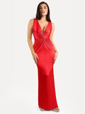 Popilush® Formal Bodycon Party Summer Dress Red / S Shapewear Shine Deep V-Neck Bias Twist Hourglass Maxi Dress