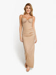 Popilush® Shapewear Ruched Maxi Slip Dress, featuring a woman wearing it