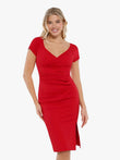 Popilush® Midi Braless Work Dress for Office Lady Red / XS Shapewear Short Sleeve Perfect Form Sheath Dress