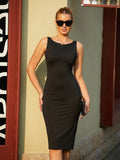 Popilush® Business Bodycon Party Cocktail Evening Dress Shapewear Sleeveless Boatneck Sculpting Midi Work Dress