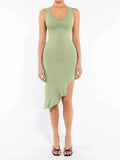 Popilush® Irregular Ruffled Hem Dress / Emerald Green / XS/S Shapewear Sleeveless Sculpting Seamless Dress Set