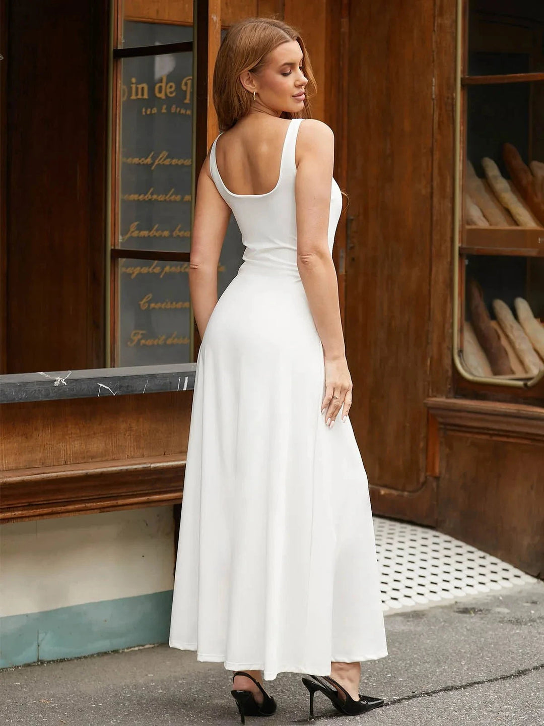 Sleeveless Square Neck Maxi Dress | Built-In Shapewear - Popilush Sleeveless Square Neck Maxi Dress | Built-In Shapewear - Popilush