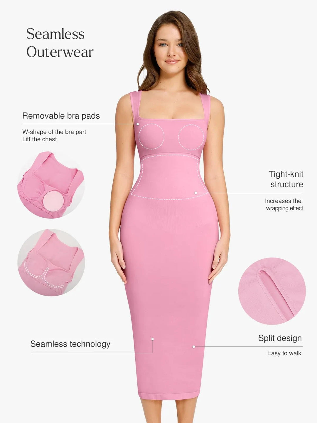 Popilush® Shapewear Sleeveless Square Neck Slimming Seamless Dress