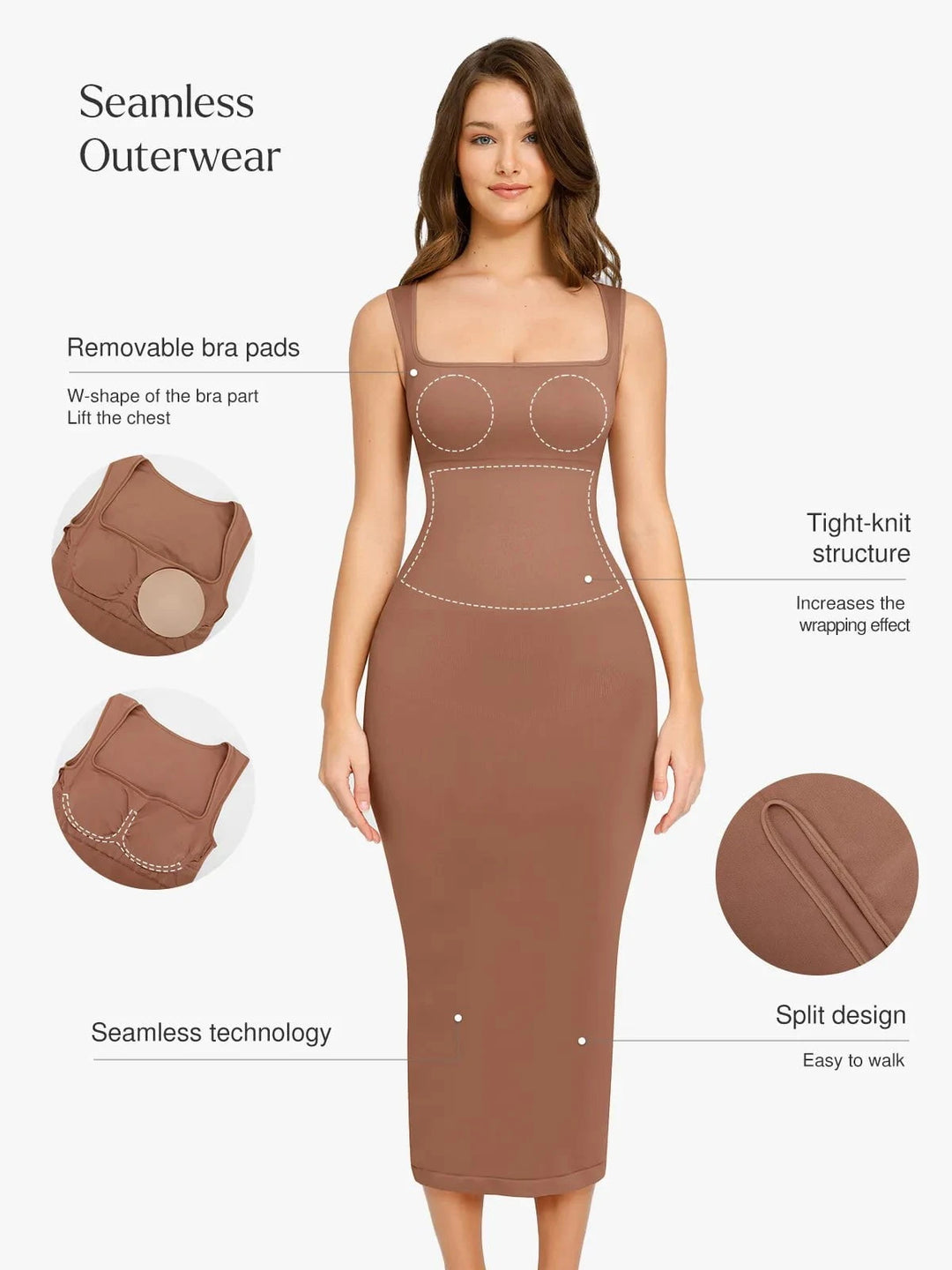 Shapewear Square-Neck Seamless Slimming Dress | Midi Popilush Shapewear Square-Neck Seamless Slimming Dress | Midi Popilush