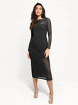 Popilush® Formal Bodycon Party Summer Dress Black / S Shapewear Slimming Midi Dress and Sheer Mesh Overlay Set