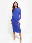 Popilush® Formal Bodycon Party Summer Dress Blue / S Shapewear Slimming Midi Dress and Sheer Mesh Overlay Set