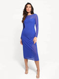Popilush® Formal Bodycon Party Summer Dress Blue / S Shapewear Slimming Midi Dress and Sheer Mesh Overlay Set