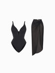 Popilush® Tummy Control Slimming Swimwear Set / Black / XS Shapewear Slimming One-Piece Swimsuit Mesh Coverup Set