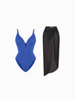 Popilush® Tummy Control Slimming Swimwear Set / Blue/Black / XS Shapewear Slimming One-Piece Swimsuit Mesh Coverup Set