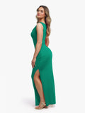 Popilush® Shapewear Solid Cowl Neck Ruched Sculpting Maxi Dress