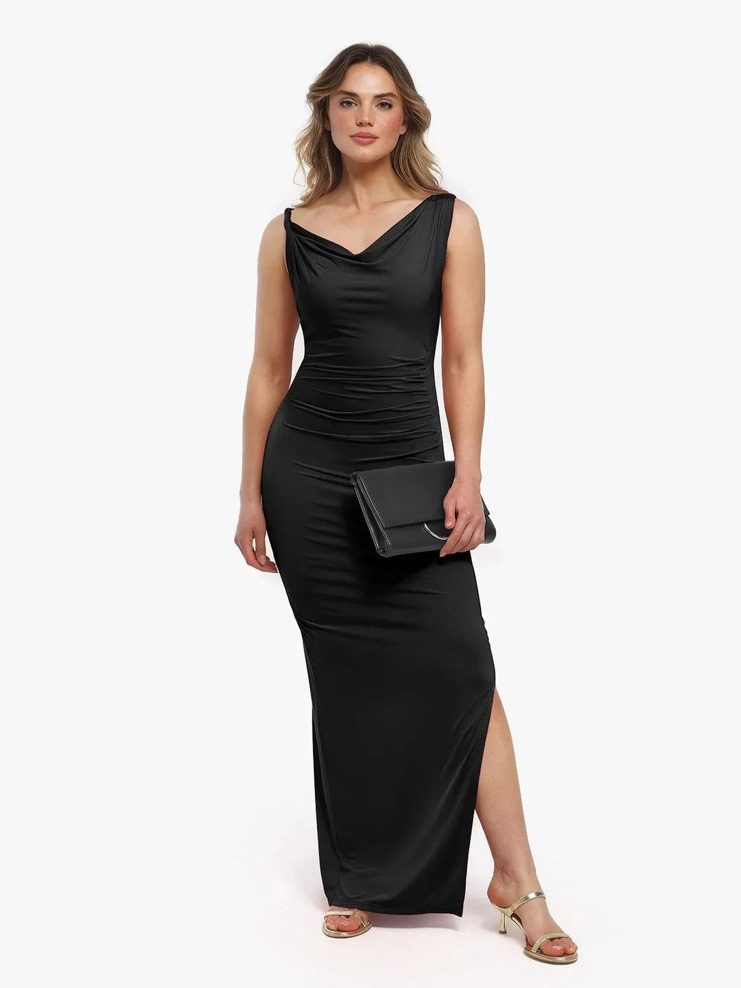 Cowl Neck Ruched Sculpting Maxi Dress | Built-In Shapewear Popilush Cowl Neck Ruched Sculpting Maxi Dress | Built-In Shapewear Popilush