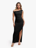 Popilush® Shapewear Solid Cowl Neck Ruched Sculpting Maxi Dress