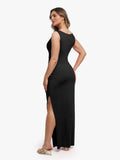 Popilush® Shapewear Solid Cowl Neck Ruched Sculpting Maxi Dress