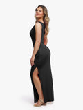 Popilush® Shapewear Solid Cowl Neck Ruched Sculpting Maxi Dress