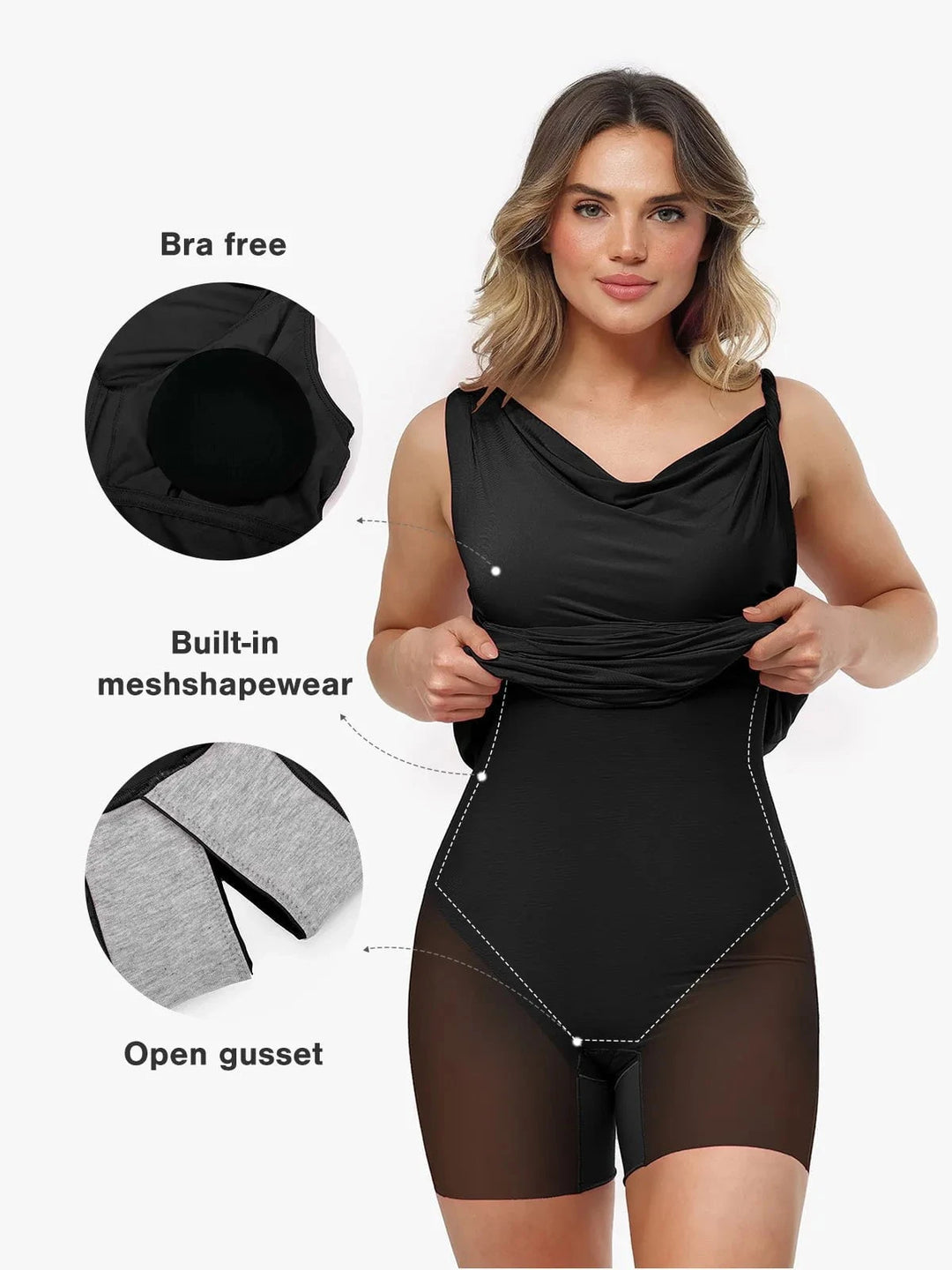 Popilush® Shapewear Solid Cowl Neck Ruched Sculpting Maxi Dress