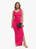 Popilush® Shapewear Solid Cowl Neck Ruched Sculpting Maxi Dress