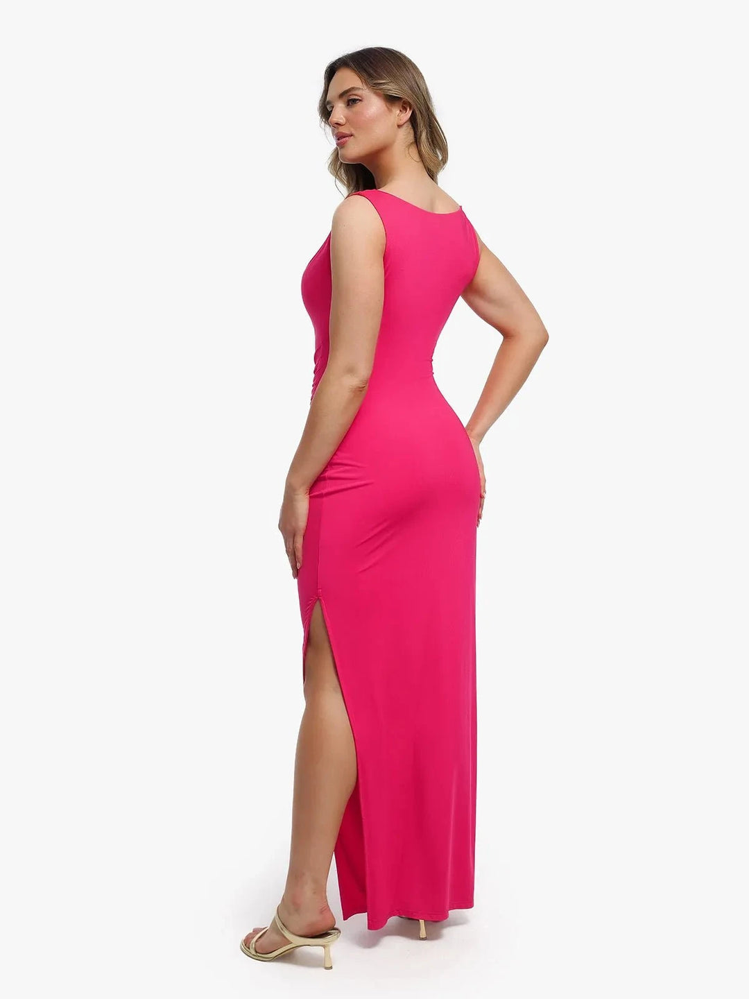 Popilush® Shapewear Solid Cowl Neck Ruched Sculpting Maxi Dress